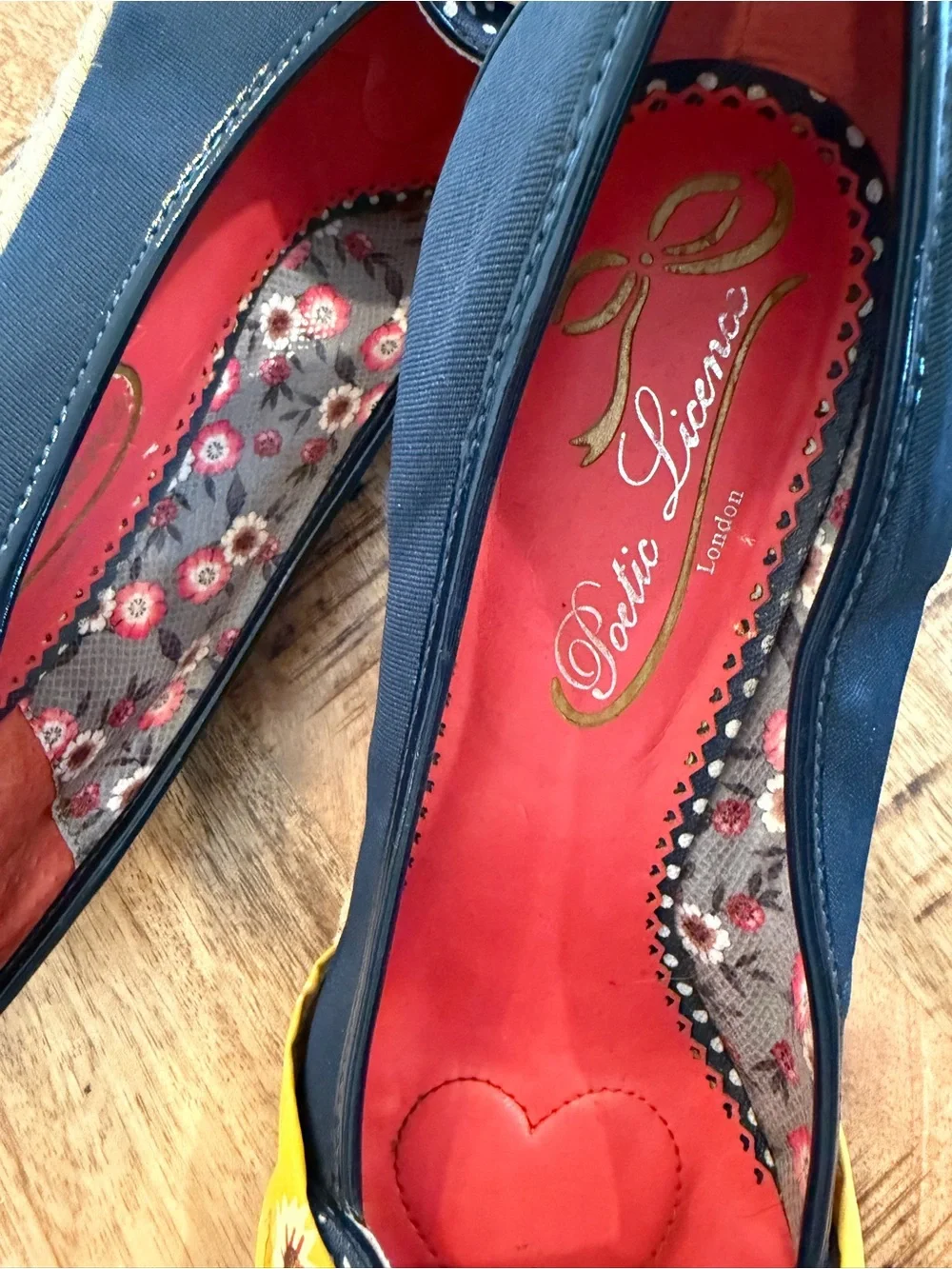 Poetic License Yellow Floral & Navy Espadrille Wedge Heels